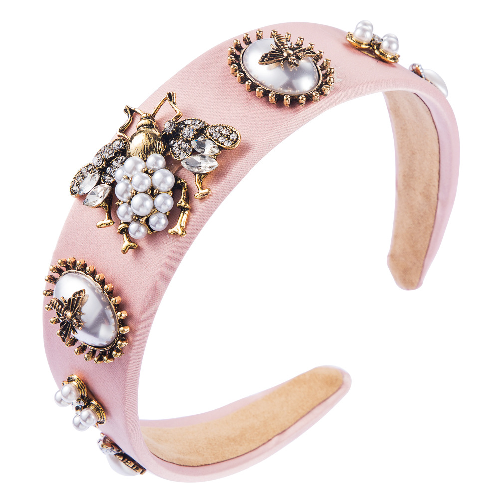 New Fashion Luxury Bee Inlaid Rhinestone Headband Pearl Headband Baroque Wide-edged Cheap Headband Wholesale display picture 8