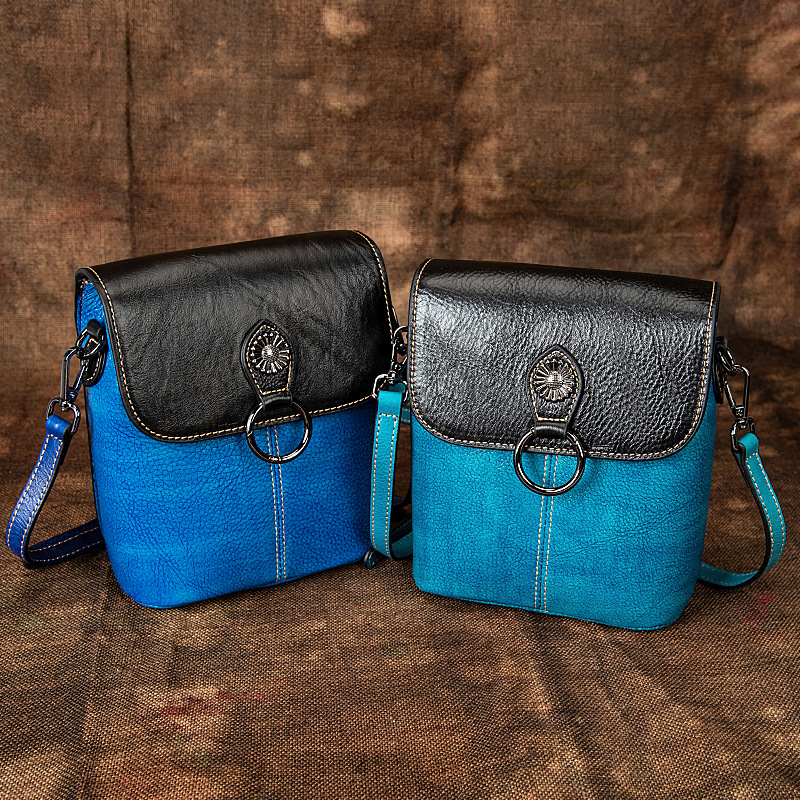 Spalla colorata fatta a mano per la borsa a tracolla piccola da donna in vera pelle di tendenza della moda coreana con strato superiore in pelle bovina_voghion.com