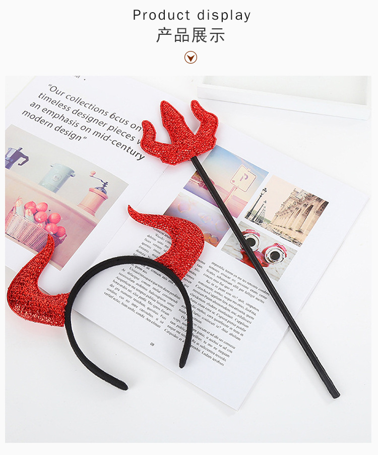 Halloween Red Small Three Prongs Horns Headband Set Decoration Wholesale Nihaojewelry display picture 4