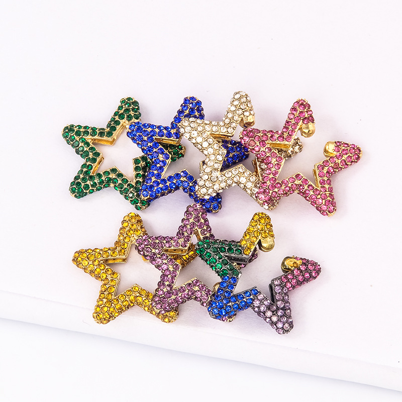 Fashion Rainbow Color Rhinestone Star Stud Earrings display picture 12