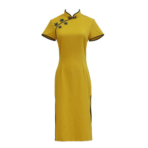 Chinese Dress Qipao for women Cotton linen embroidered cheongsam dress