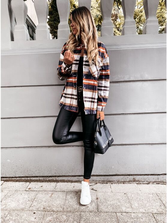 long-sleeved plaid shirt jacket  NSYD15121