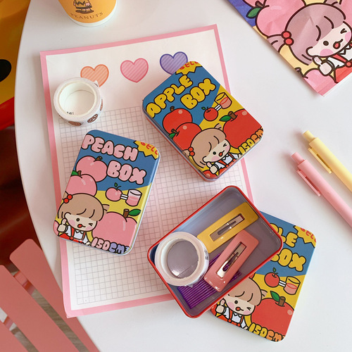 Korean new internet celebrity same style cute girl storage box girl handbook sticker candy storage jewelry tin box