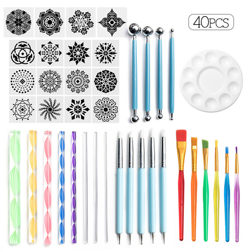 Cross-border mandala tool 40-piece set painting template brush palette DIY graffiti dot drill pen pill stick