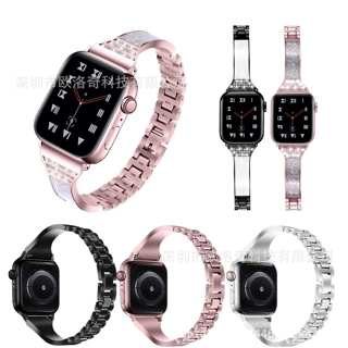 适用苹果Apple watch1/2/3/4镶钻金属合金表带苹果iWatch手表表带