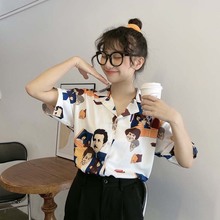 现货夏季2020新款女装韩版学生宽松西装领短袖雪纺衬衫