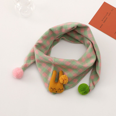 格子口水巾韓式寶寶棉兒童圍巾三角巾