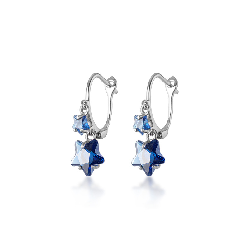 Pendientes de estrellas Arochi Elegante Pendientes de estrella de cinco puntas azul oscuro Moda s925 Pendientes cortos de plata Mujer G6262