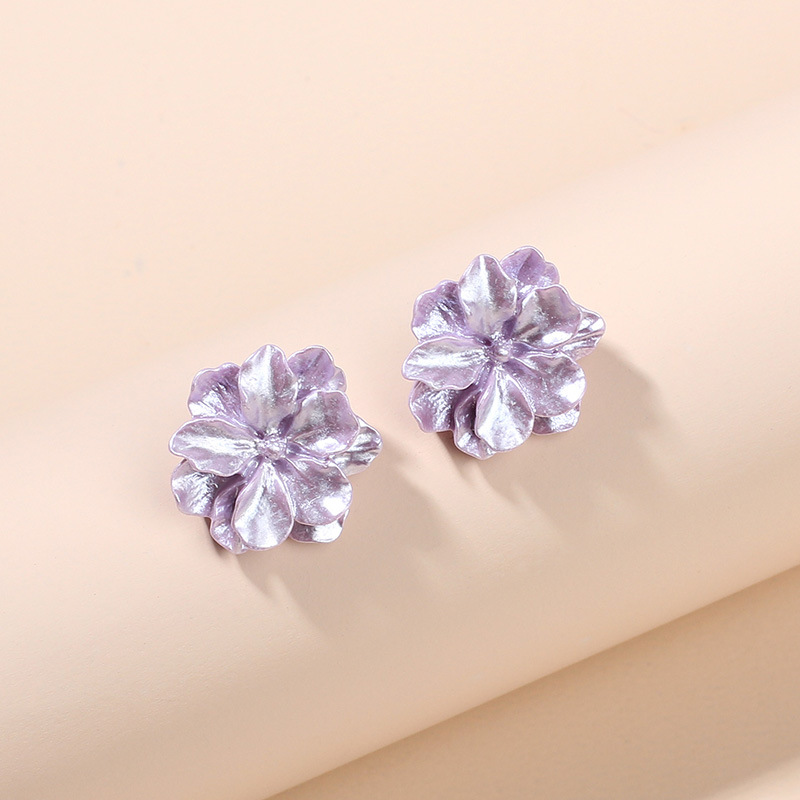 7g Weight Earrings, Ear Studs Classification Wedding, Travel Occasion Flower Pattern Women'S Gender Simple Style Style Purple Color Purple Resin Three-dimensional Flower Earrings Trendy Fashion Forest 925 Silver Needle Earrings Wholesale Nihaojewelry 1