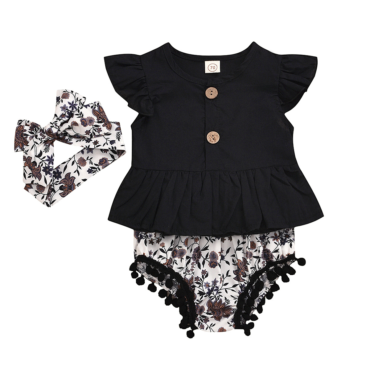 Vêtements Pour Enfants Fille Infantile Noir Chemise À Manches Courtes Short Léopard Triangle Trois Pièces En Gros Nihaojewelry display picture 6