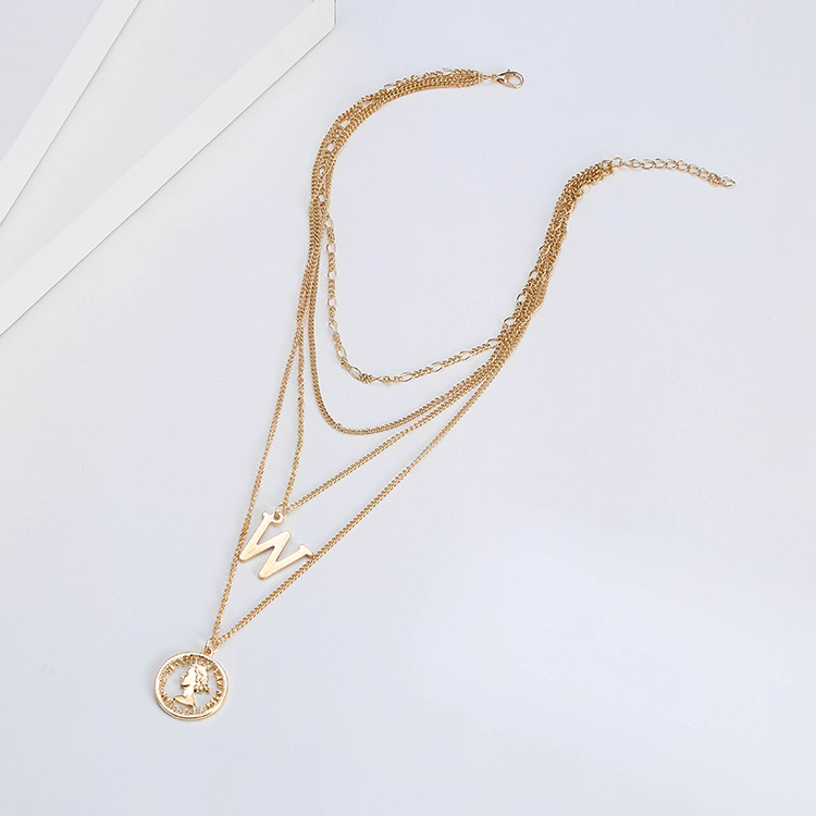 Multilayer W Beauty Head Pendant Necklace display picture 7