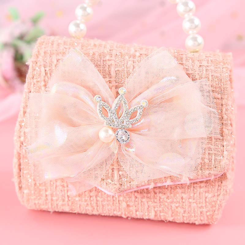 Chanel estilo corona de los niños arco colorido boutique moda portátil perla crossbody bolso las muchachas 714