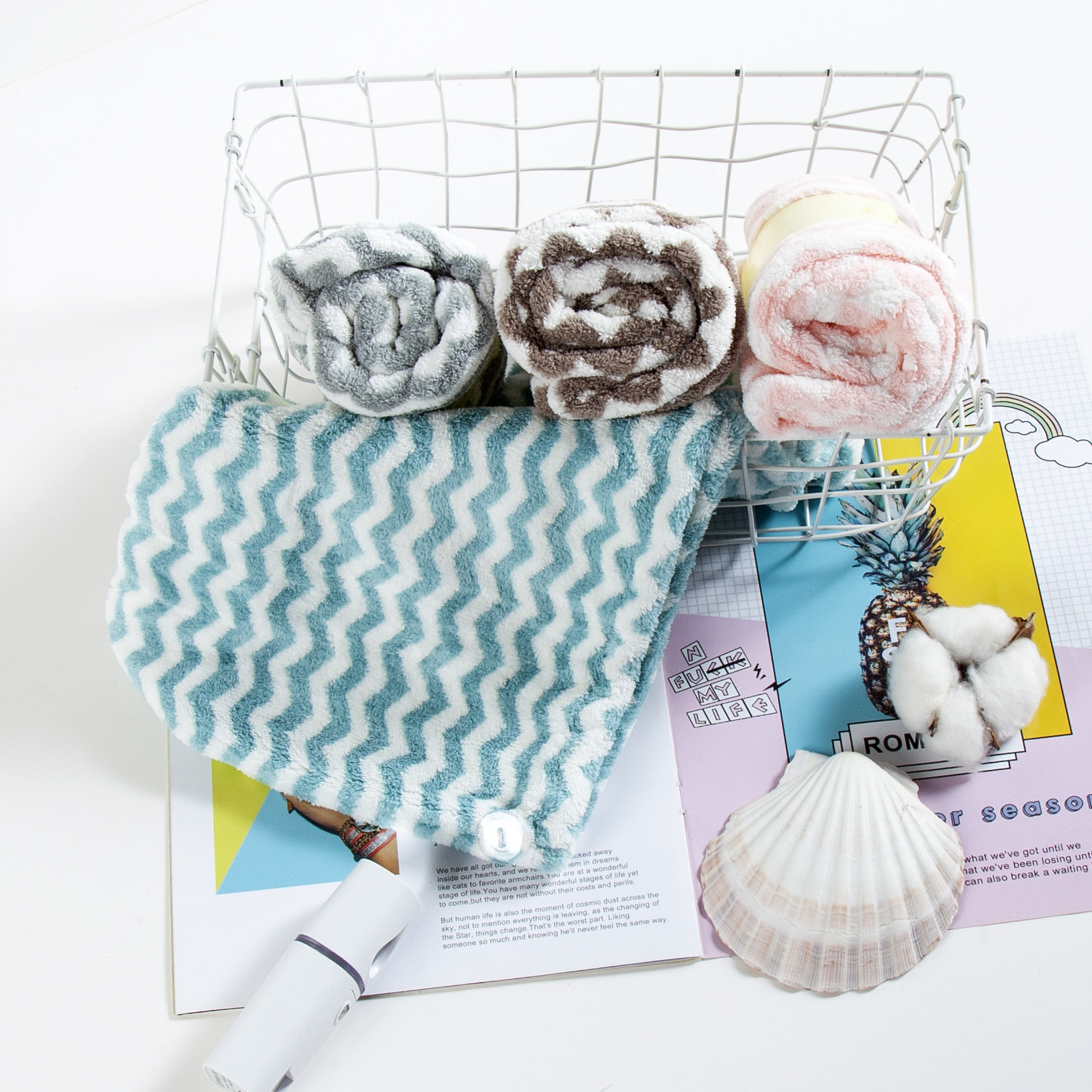 珊瑚绒水纹干发巾