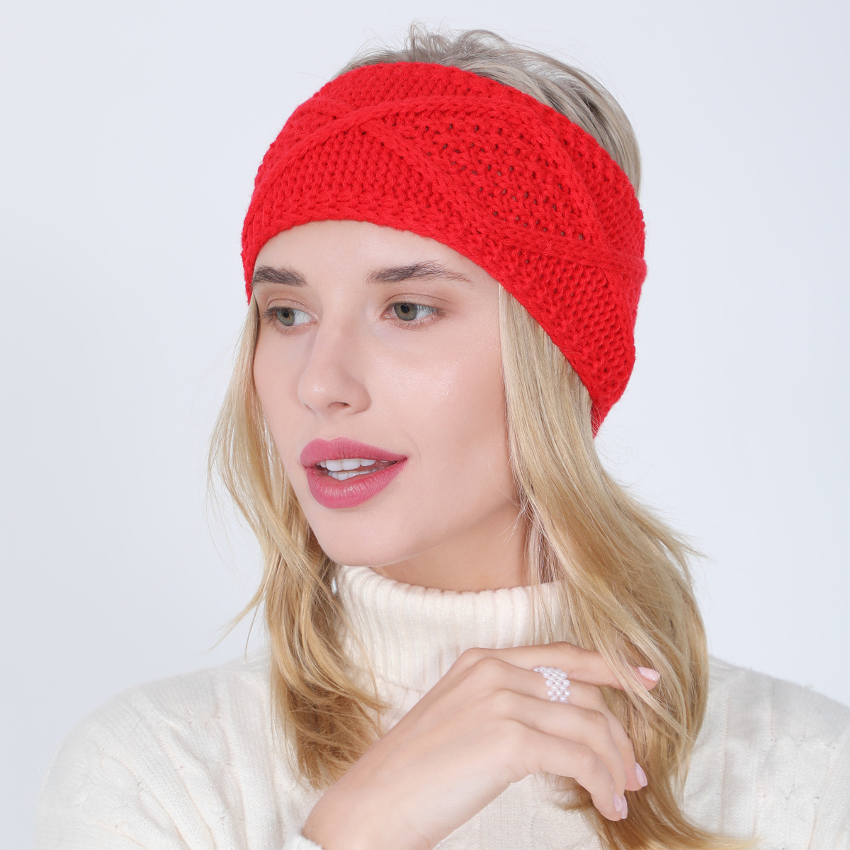 New Autumn and Winter Women's Knitted Face Wash Headcover with Woolen Hairband Aran Diamond High ponytail Hat_voghion.com