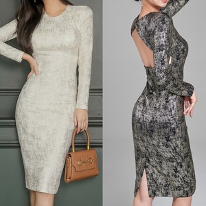 Light mature style sexy open back gift dress with hip wrap and long sleeve dress