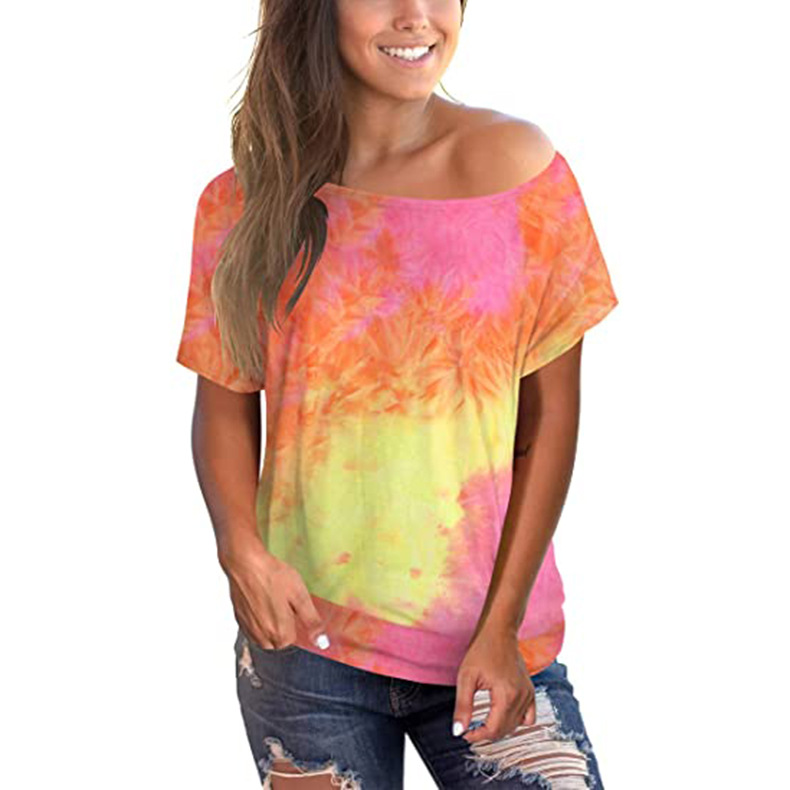 camiseta holgada de manga corta con estampado tie-dye para mujer NSKX8450