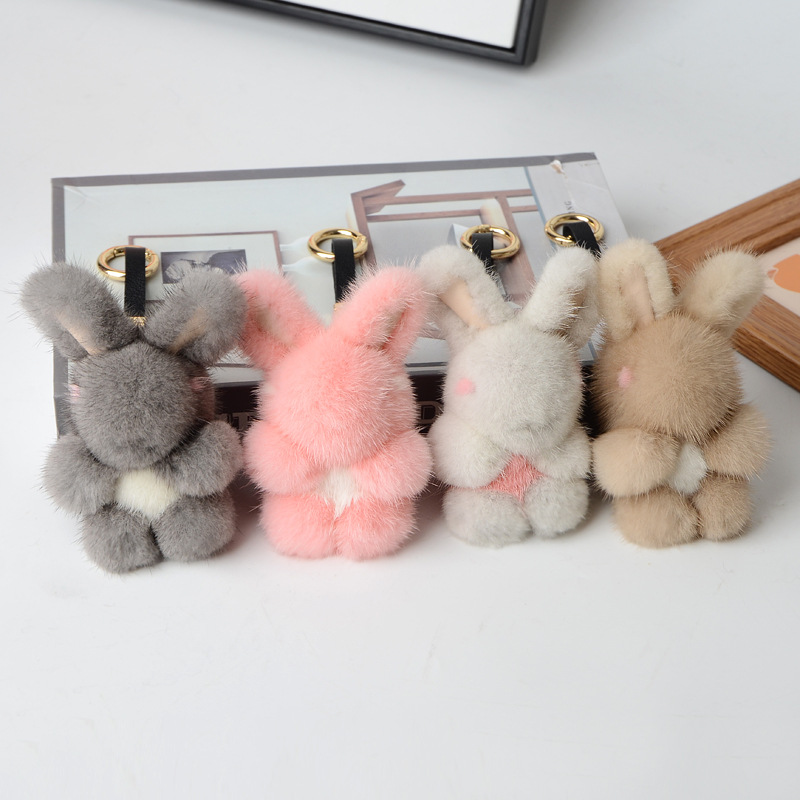 新款水貂毛毛球挂飾可愛毛絨公仔玩偶鑰匙扣包包挂件小禮物