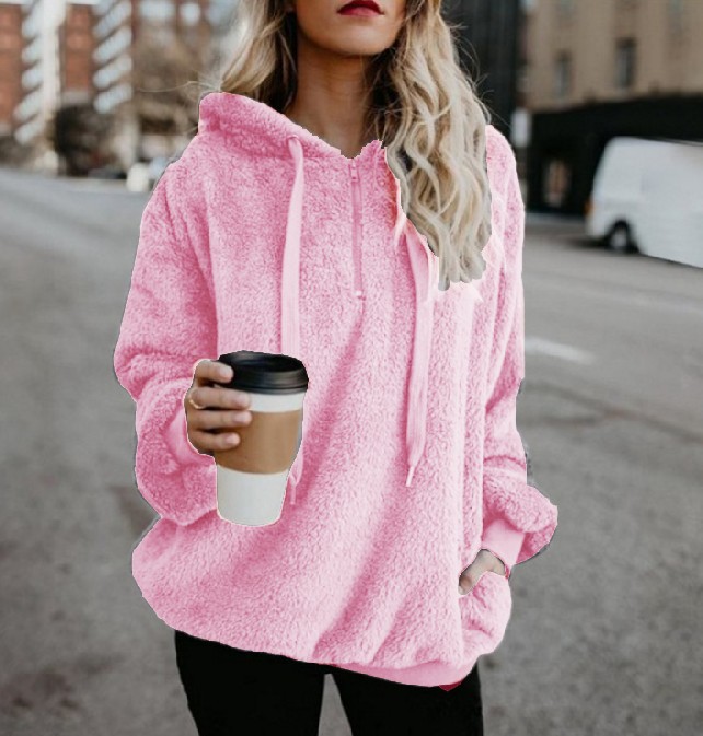 8763 #2020 Amazon AliExpress popular europeo y americano de manga larga con capucha de color sólido suéter de las mujeres suéter chaqueta image 6