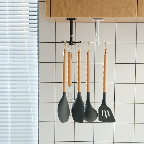 Multifunctional rotatable hook without punching strong adhesive storage rack kitchen bathroom spatula cooking utensils small items