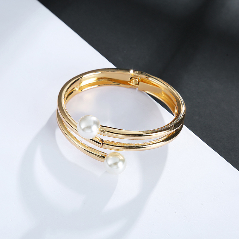 Fashion Double-headed Pearl Opening Bracelet