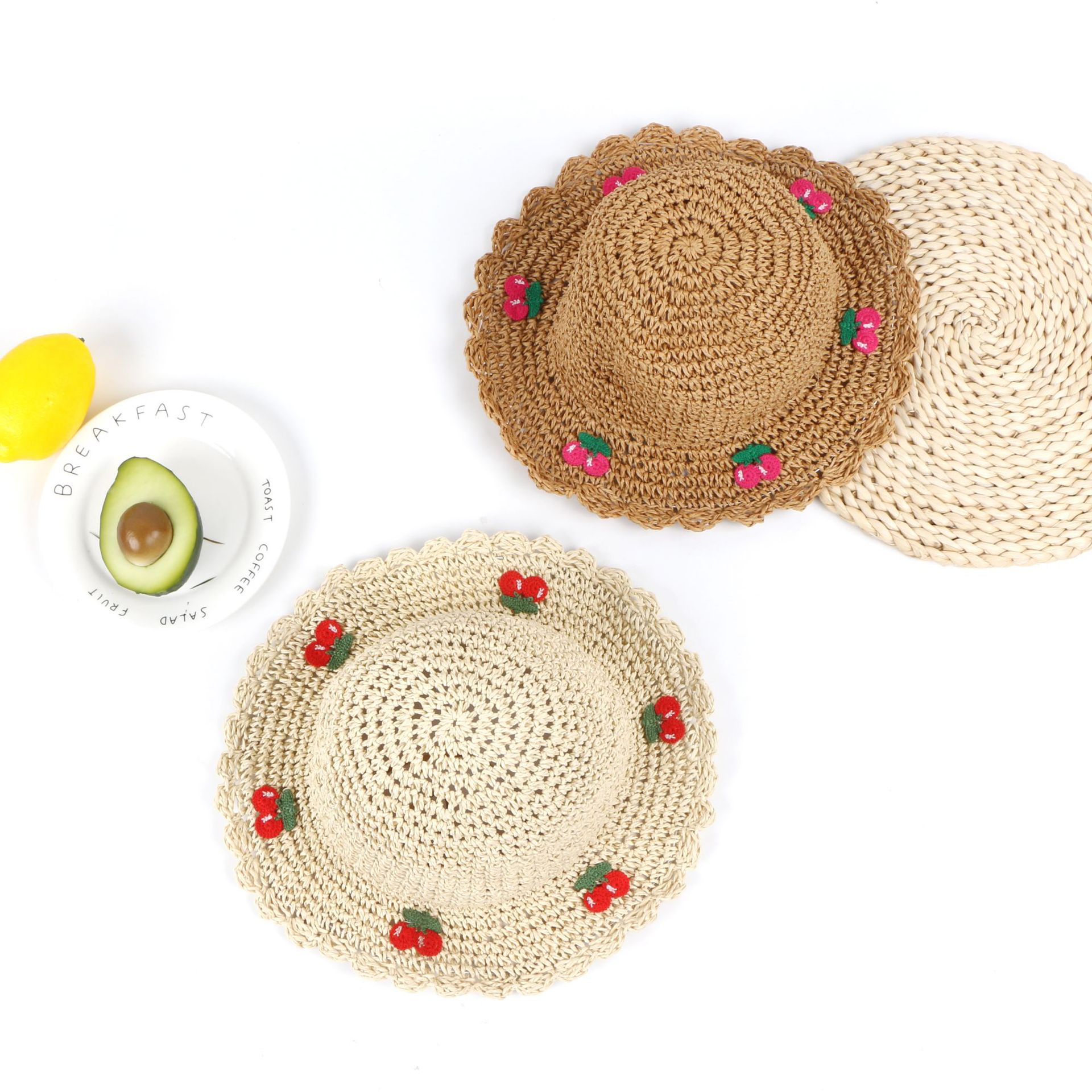 Beach Hat Flower Cherry Hat Summer Foldable Parent-child Sunscreen Korean Shade Wild Hat Nihaojewelry Wholesale display picture 4