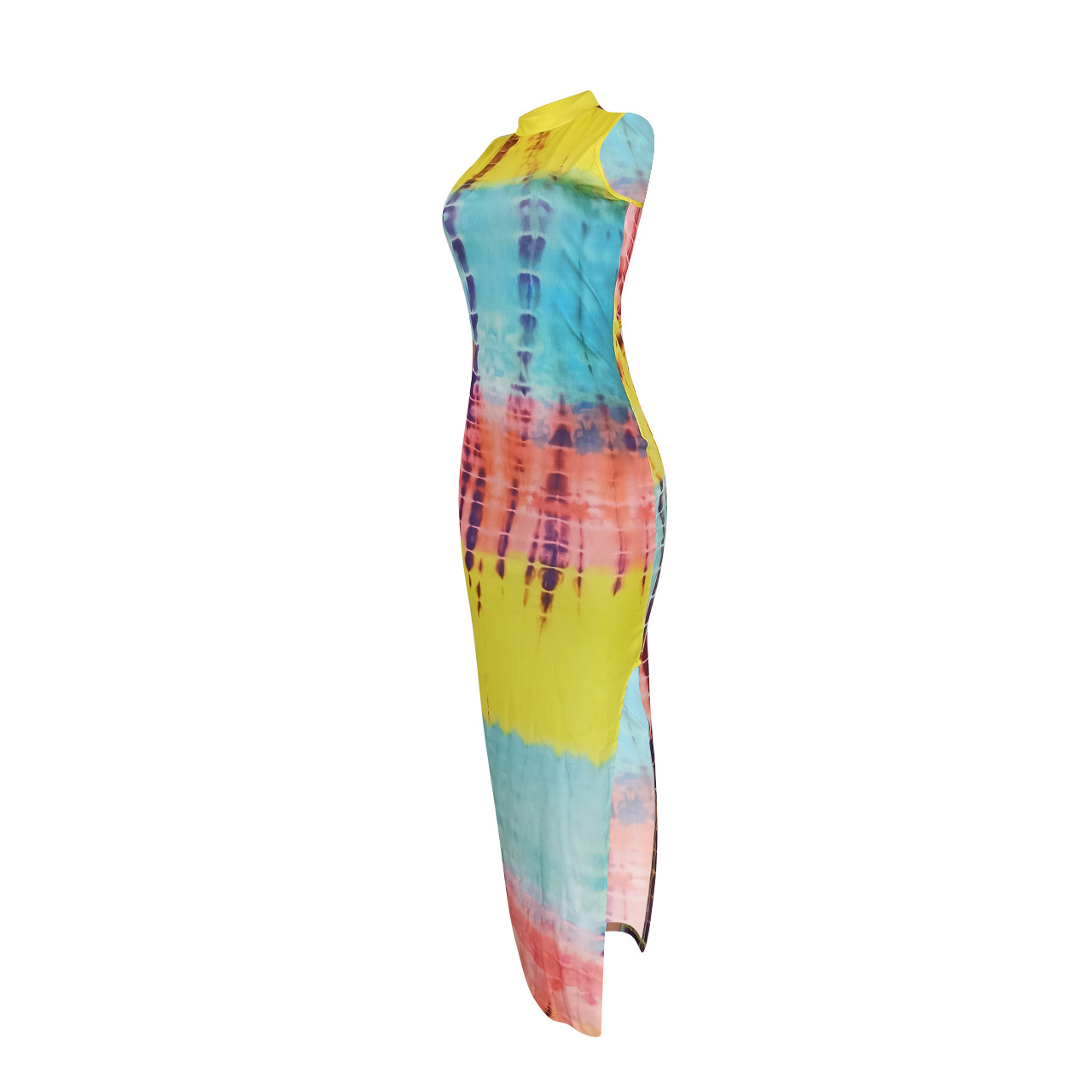 casual long high-neck tie-dye dress Nihaostyles wholesale clothing vendor NSYDF73632