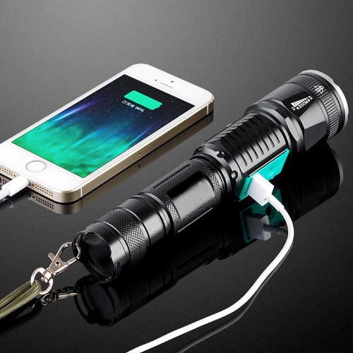 Cross-border new LED flashlight rechargeable outdoor waterproof telescopic zoom multi-function T6 strong light flashlight
