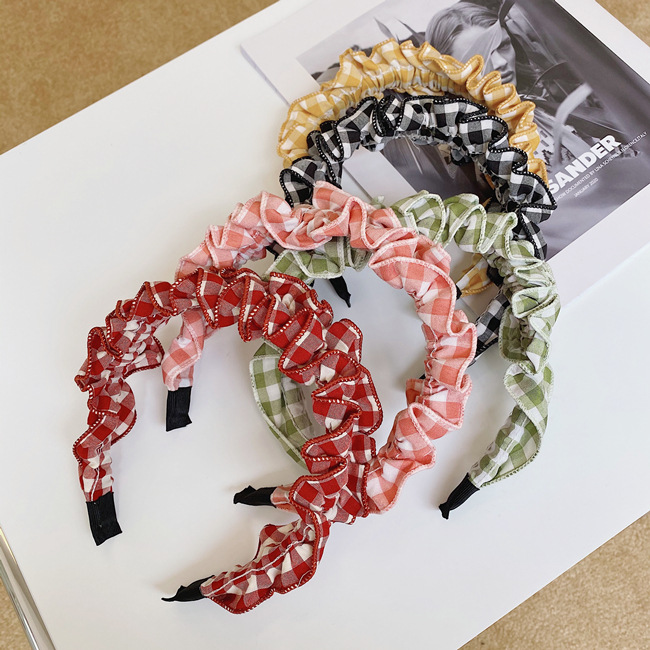 Korean Wavy Fold Women's Retro Lattice Wave Dot Lace Hair Hole Korean Headband display picture 15