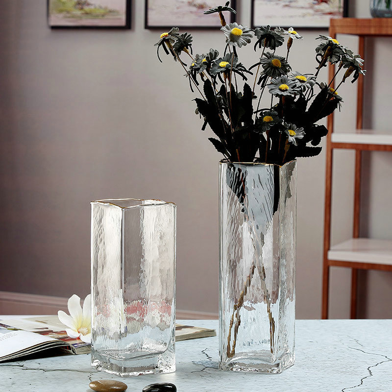 Supplies Creative Glass Vases,Cold Patterned Gold Mouth Vases,Simple And Elegant Living Room Entrance Ornaments,Transparent Vases