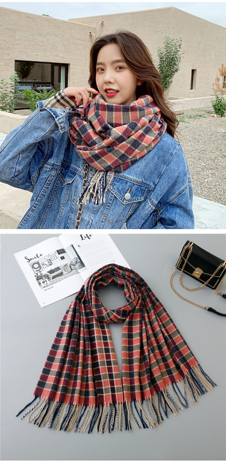 Plaid Long All-match Fringed Scarf display picture 5