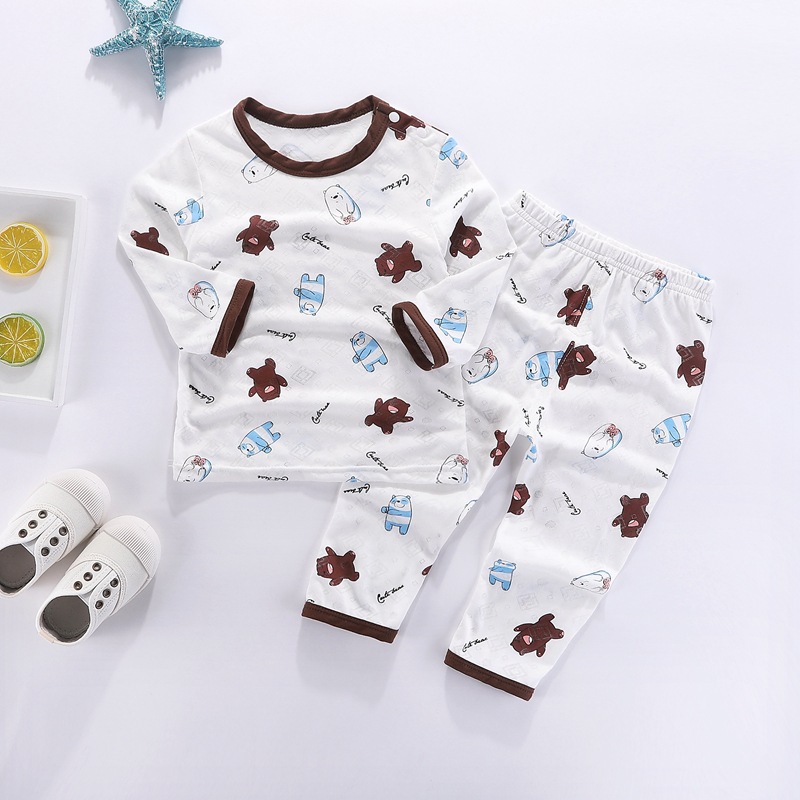 baby Bamboo fiber Long sleeve Air conditioning service men and women baby summer Jacquard weave Underwear Children Home Furnishing Underwear Thin section