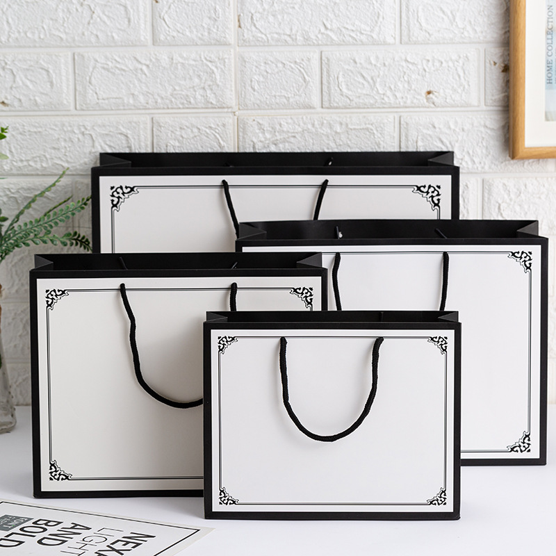 Luxury black border handbag fashion store paper bag small size gift bag extra large shopping bag