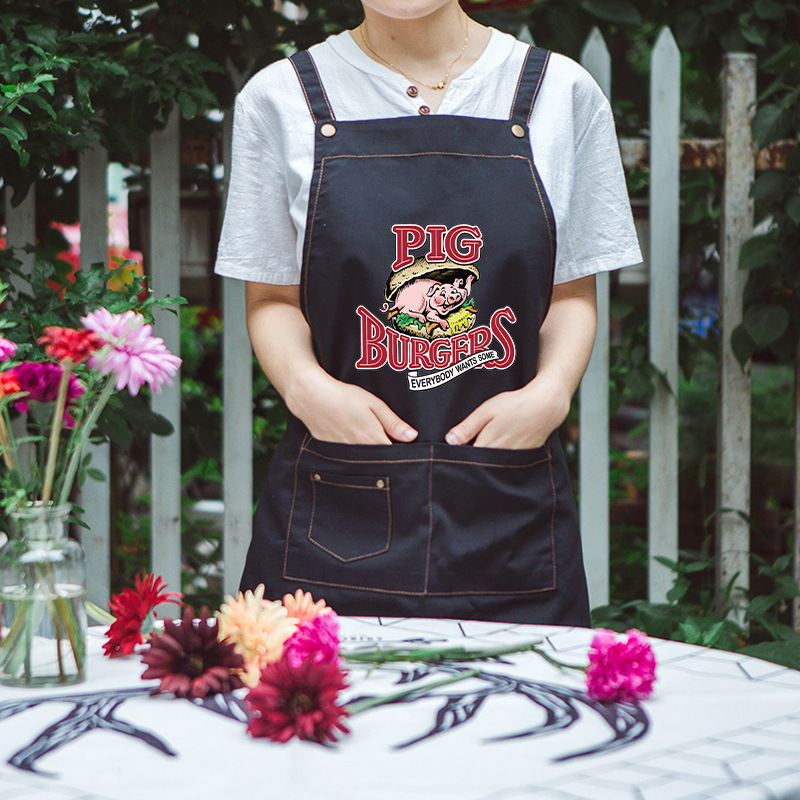 Estilo coreano de la manera té leche comida rápida hamburguesa postre tienda hornear delantal sin mangas imprimible logo trajes
