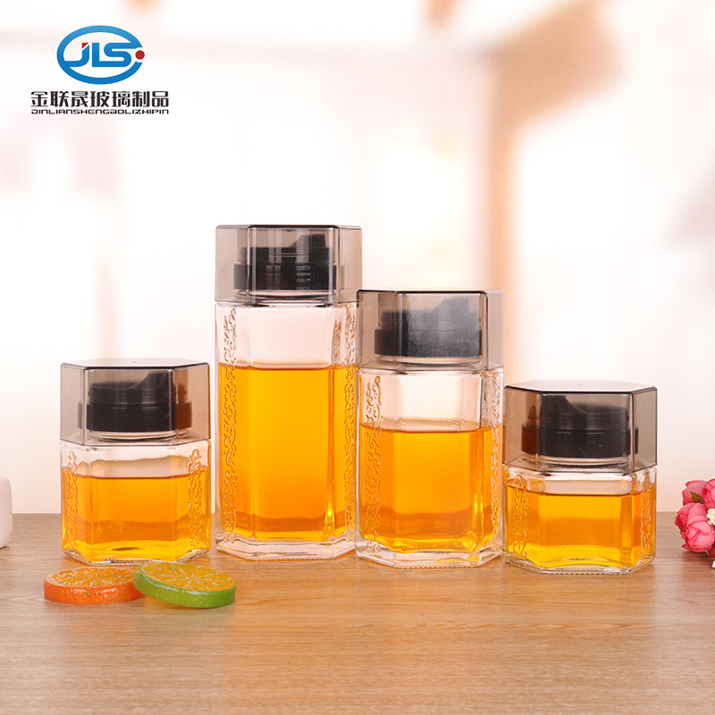 批发180ml晶白料加厚蜂蜜瓶六棱蜂蜜瓶膏滋瓶果酱瓶可印制logo