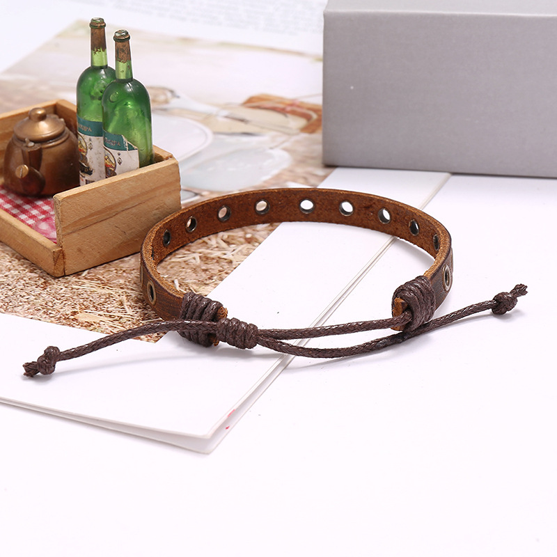 Jewelry Wholesale Vintage Brown Steam Eye Cowhide Bracelet Men Woven Leather Bracelet Wholesale Nihaojewelry display picture 3