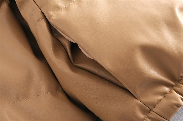 Damenbekleidung lässig einfarbig einfache Leder Baumwollkleidung für Damen Winter neue kleine Stehkragen Pu-Jacke_voghion.com