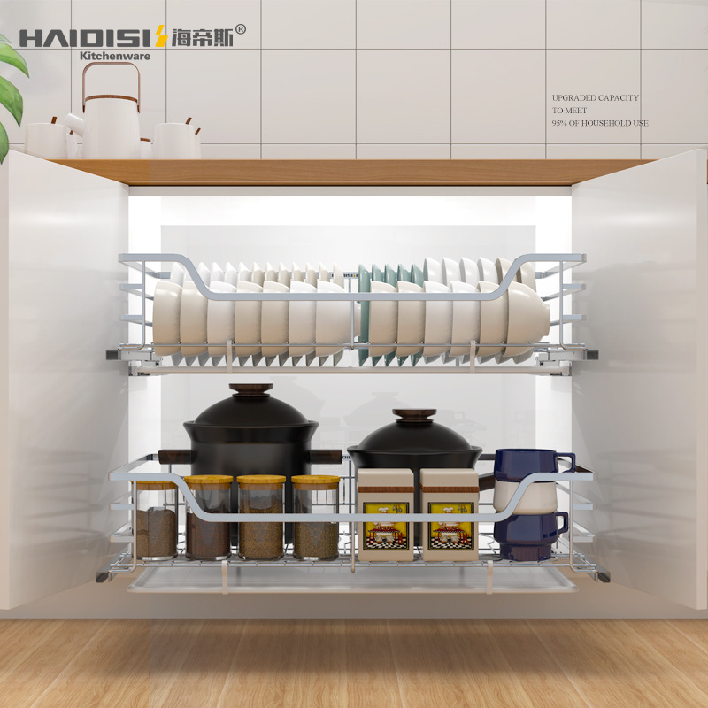 海帝斯 304不锈钢厨房拉篮橱柜拉篮抽屉式碗架调味料架碗碟阻尼|ru