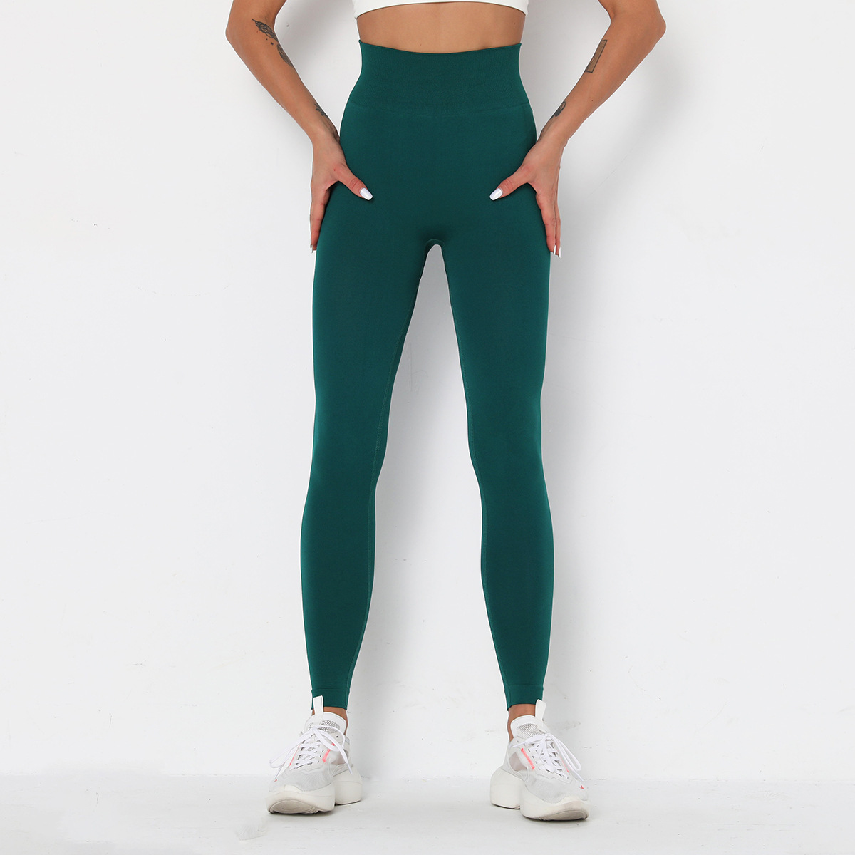 Pantalones de fitness ajustados de cintura alta de punto sin costuras NSLX9024