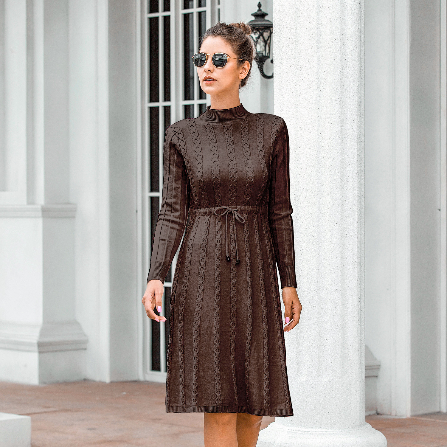 Cable knitted solid color dress  NSMY28151