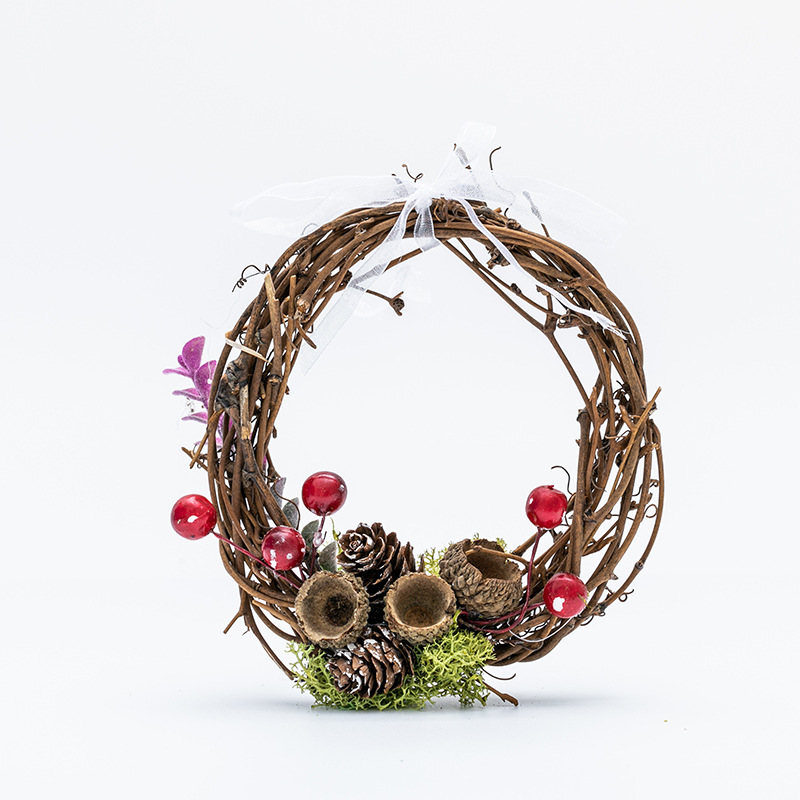 Navidad pequeña guirlanda de vinas pequeña decoración de frutas rojas de paja guirlanda colgante decoración de árbol de Navidad