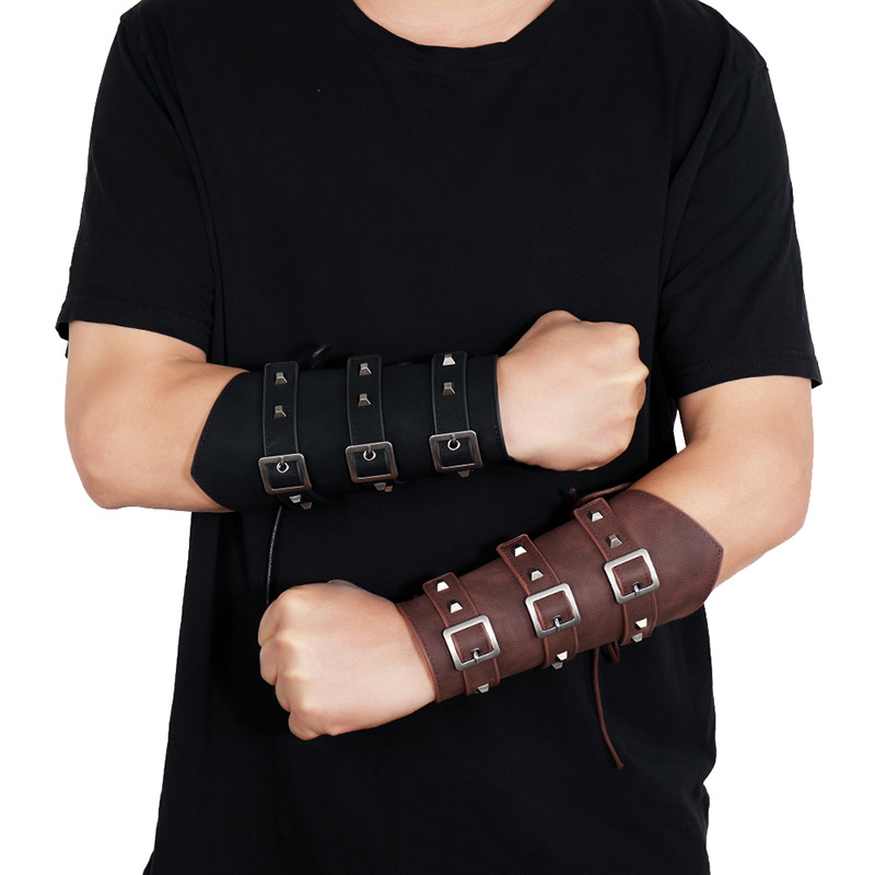 new exaggerated menu0027s leather wrist guards personality wide leather punk riding arm guards
