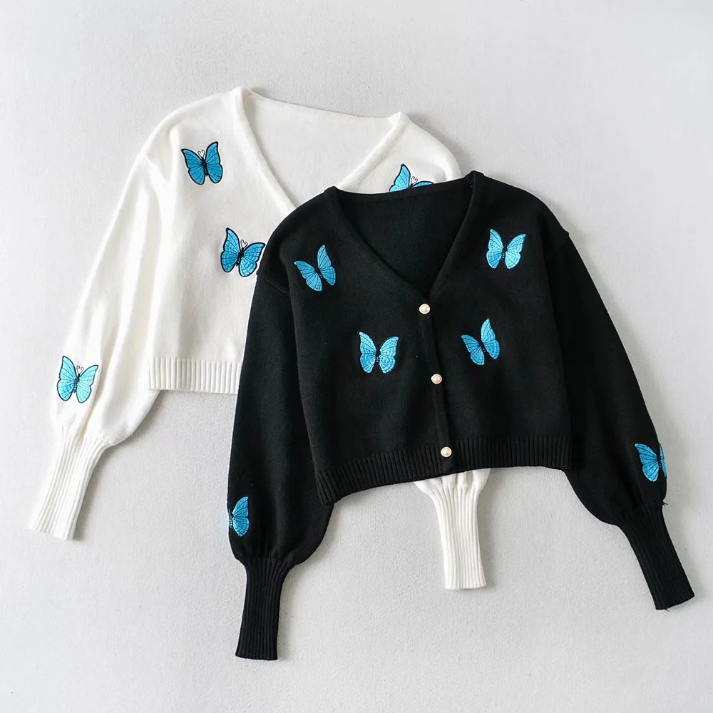 Butterfly Embroidered Knitted Cardigan NSSX73200