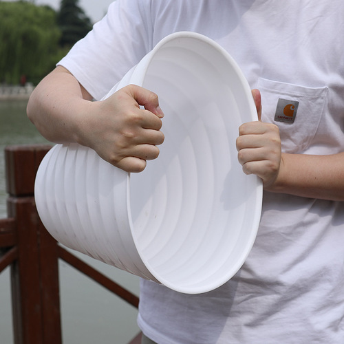 Threaded large plastic flower pot, large potted green plant floor-standing simple imitation pottery high tube black and white extra large horizontal stripe barrel