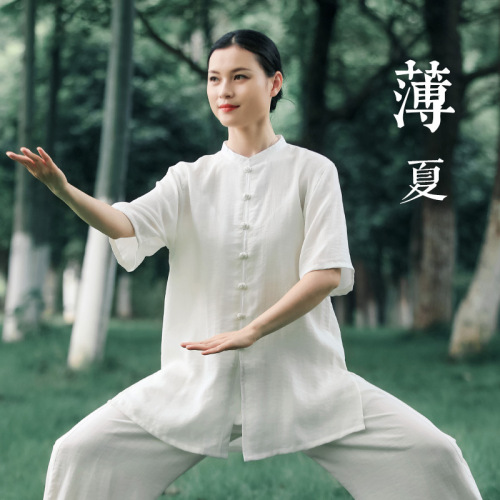  Tai chi clothing for women and men tai chi suit  kung fu uniforms wushu performance suit female elegant practice martial art clothes cotton and linen with short sleeves