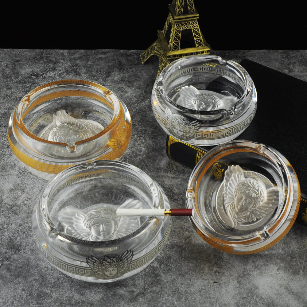 真金贴花烟灰缸家用客厅烟灰缸雪茄烟碟个性潮流美杜莎烟灰缸礼品