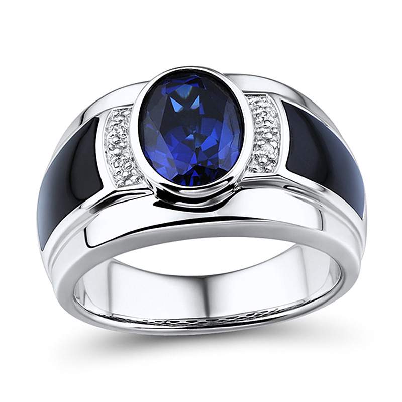 Trendy Kuaishou Same Style Platinum Plated Personality Fashion Luxury Sapphire Inlaid With Black Onyx Charmin Men's_voghion.com
