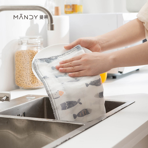 Kitchen rags, dishwashing cloths, household cleaning supplies, non-stick oil scouring pads, thickened bamboo fiber absorbent dishcloths