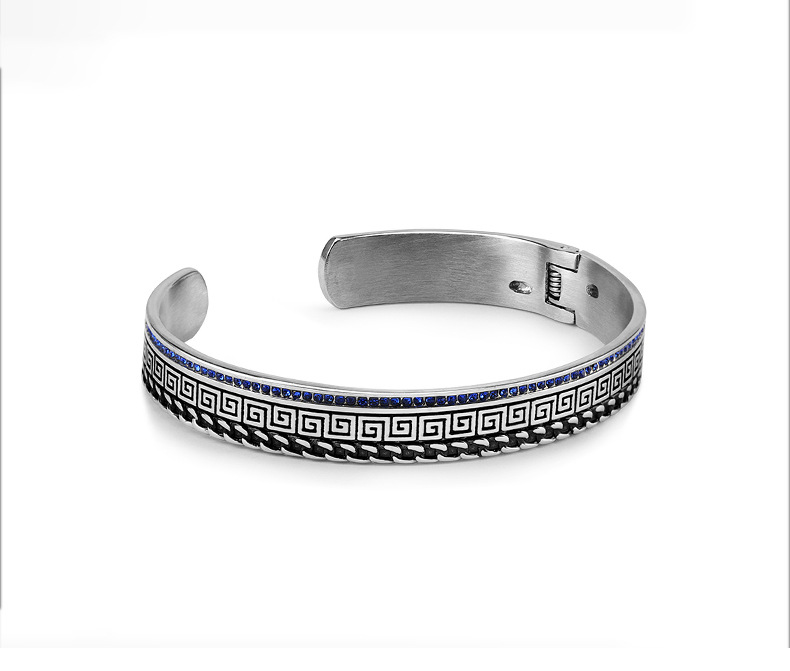 Korean trend fine diamondencrusted titanium steel open braceletpicture2