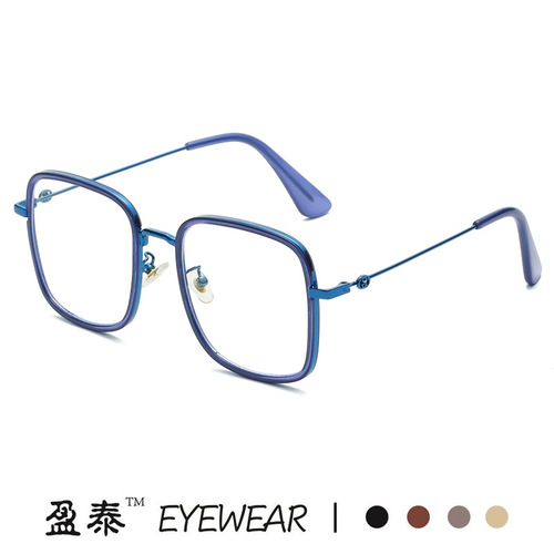 G's new large square frame anti-blue light glasses, fashionable frosted trendy plain mirrors, internet celebrity myopia glasses frames