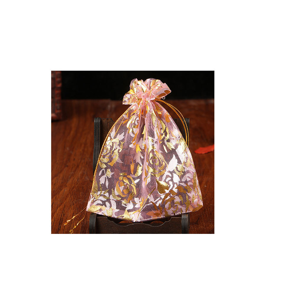 烫金玫瑰花纱袋熏衣草网纱现货糖果喜糖袋首饰袋束口小礼品袋